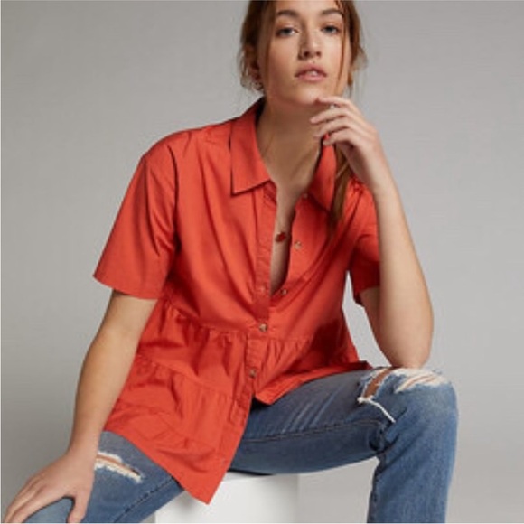 Anthropologie Tops - Anthropologie Porridge Orange Tiered Button Front Shirt